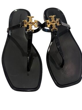 TORY BURCH ROXANNE JELLY SANDAL CLASSIC BLACK/ GOLD SIZE 8 NEW
